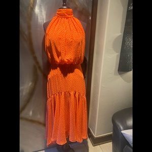 Just Taylor Tangerine polkadotted maxi dress